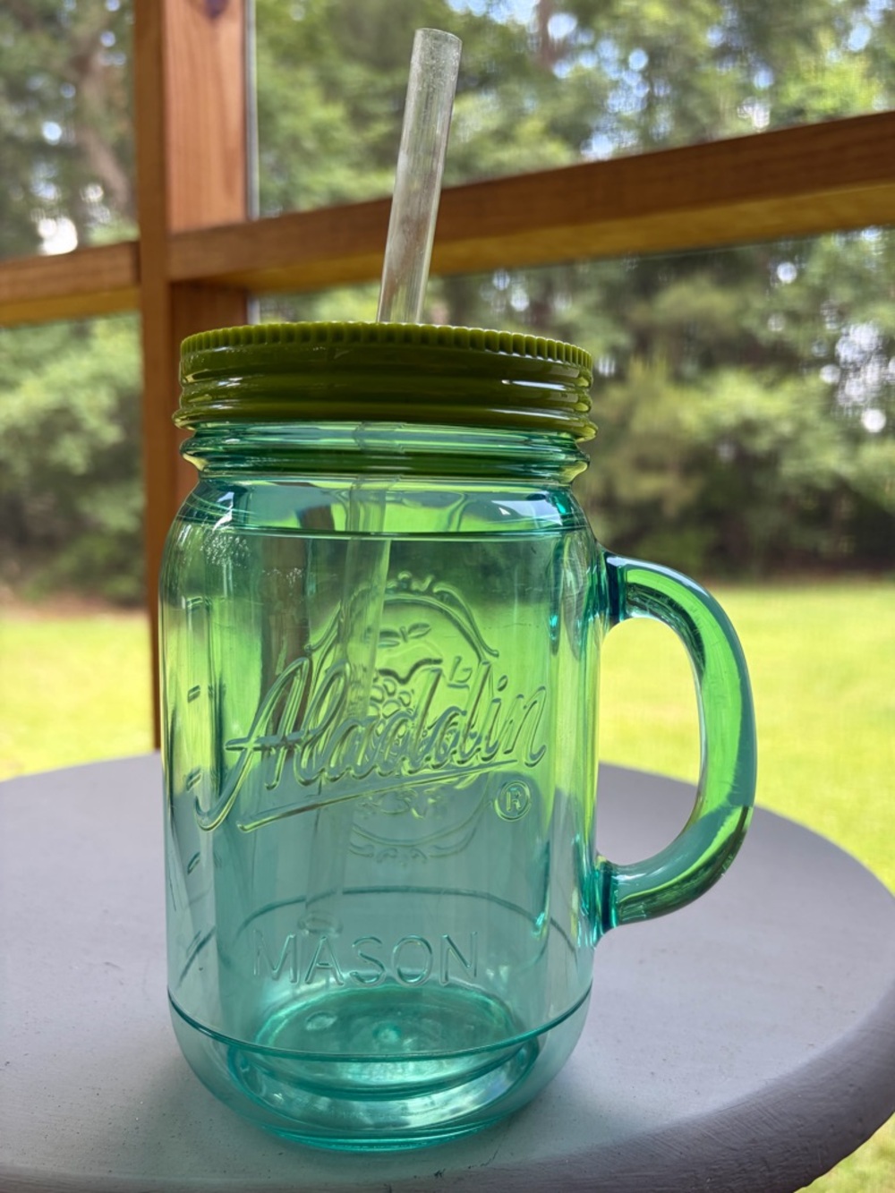 Aladdin Tumbler Mason Jar Travel Mug 20 oz Green with Green Lid and Straw
